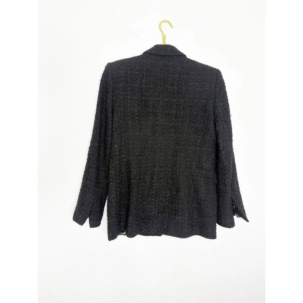 Zara Black Textured Tweed Blazer Size Large Oversized Chic Quiet Luxury Office